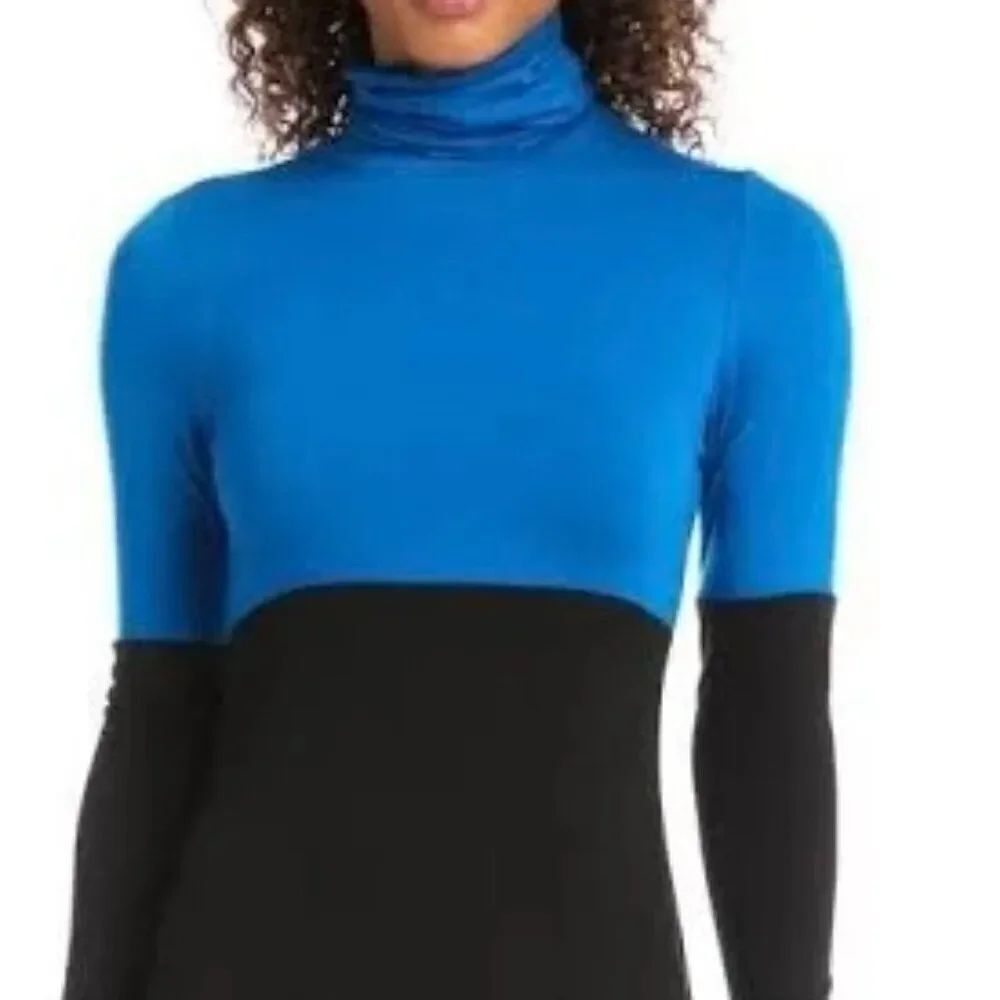 Karen Kane Tahoe Blue/Black Colorblock turtleneck dress, size L
